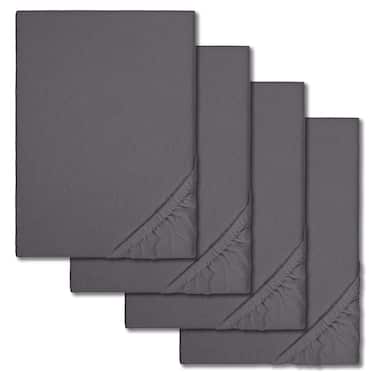 Lot de 4 draps-housses en peluche d'hiver anthracite 90 x 190 - 100 x 200 cm (4 pièces)