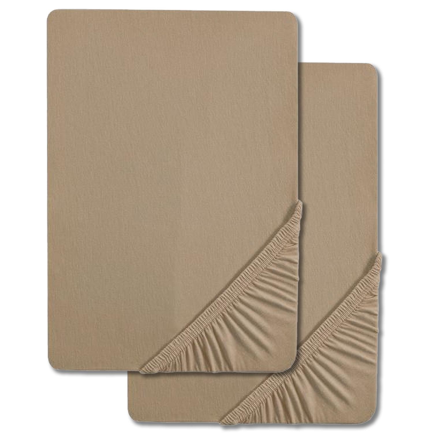 Lot de deux draps-housses Castell en jersey, couleur taupe, 90 x 190 - 100 x 200 cm