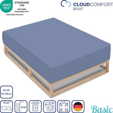 Lot de 4 draps-housses CloudComfort Basic en jersey stretch bleu 120 x 200 cm (4 pièces)