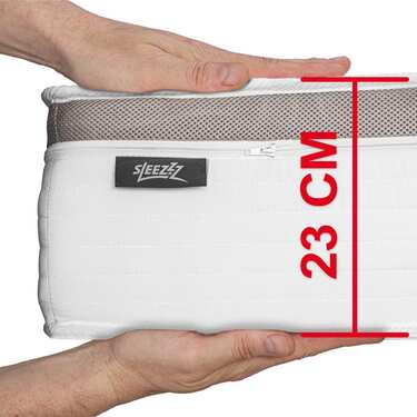 Matelas ergonomique 7 zones à ressorts ensachés Sleezzz Diamond T1000 90 x 200 cm, hauteur 23 cm, degré de fermeté H2/H3, 1000 ressorts/2m² + surmatelas / surmatelas 90 x 200 cm