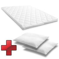Topper en mousse confort T6 180 x 200 cm, hauteur 6 cm, degré de fermeté H3 + 2 oreillers en microfibre CloudComfort Basic 80 x 80 cm