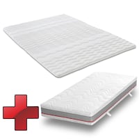Matelas ergonomique à ressorts ensachés Sleezzz Premium 90 x 200 cm, hauteur 23 cm, degré de fermeté H2/H3 + surmatelas / surmatelas 90 x 200 cm