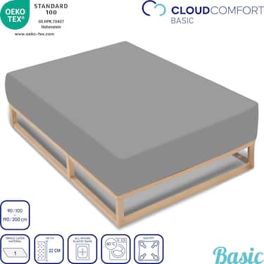 Lot de 4 draps-housses CloudComfort Basic en jersey stretch gris argenté 90 x 190 - 100 x 200 cm (4 pièces)