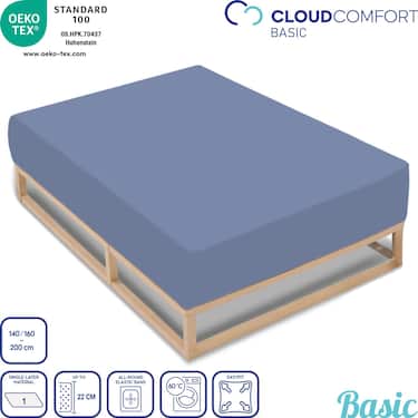 Lot de 2 draps-housses CloudComfort Basic jersey stretch bleu 140 x 190 - 160 x 200 cm (2 pièces)