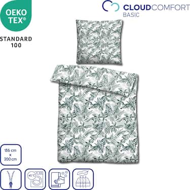 Dubbelförpackning CloudComfort Basic mikrofiber-sängkläder gröna blad 135 x 200 + 80 x 80 cm
