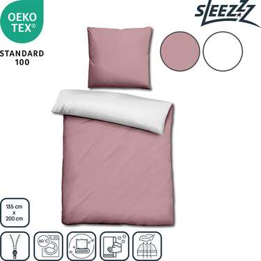 Lot de 2 parures de lit Sleezzz® Renforcé réversibles rose/blanc 135 x 200 + 80 x 80 cm