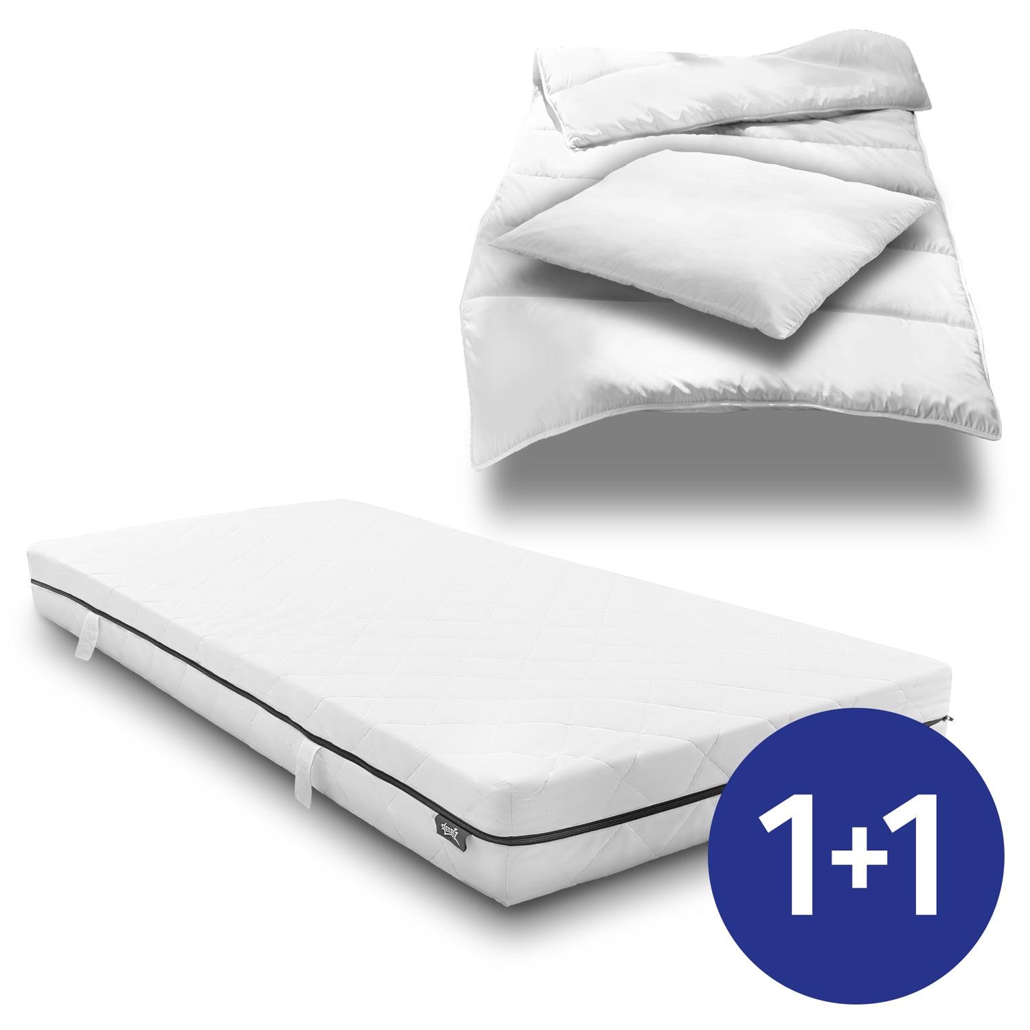 Matelas à ressorts ensachés Sleezzz® Superior T18 90 x 200 cm H3 + parure de lit en microfibre 135 x 200 cm + 80 x 80 cm