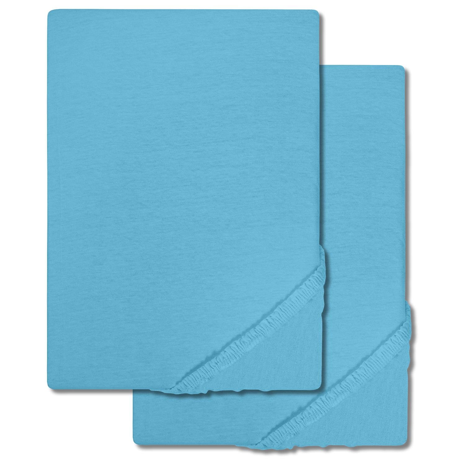 Lot de deux draps-housses en coton fin Setex turquoise 90 x 200 cm