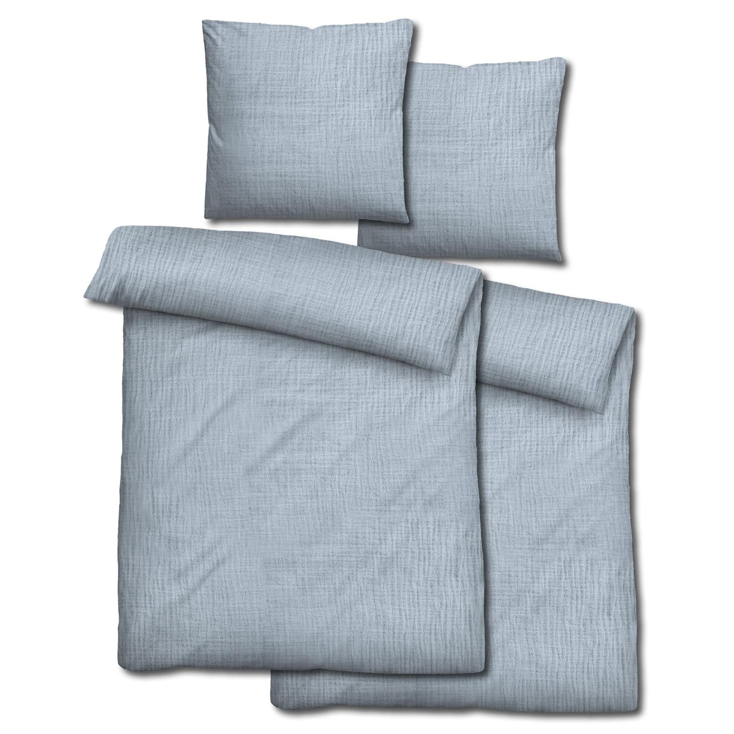 Lot de 2 parures de lit Sleezzz® mousseline bleu 135 x 200 cm + 80 x 80 cm Lot de 2 parures de lit Sleezzz® mousseline bleu 135 x 200 cm + 80 x 80 cm