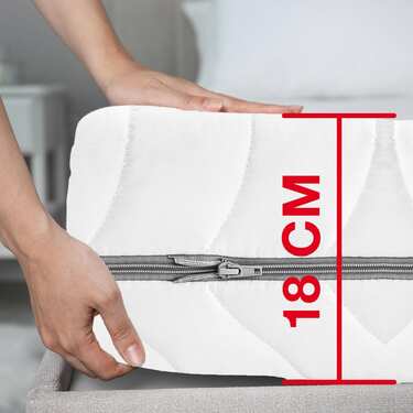 Matelas viscoélastique 7 zones Sleezzz Smart 90 x 200 cm, hauteur 18 cm, degré de fermeté H3 avec mousse à mémoire de forme Air + oreiller CloudComfort Basic gel-flocons 40x80 cm