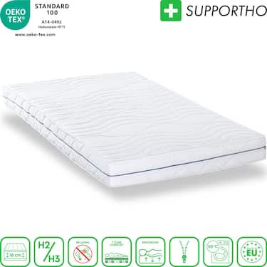 Matelas ergonomique 180x200 cm 7 zones Supportho Premium, hauteur 18 cm, degré de fermeté H2/H3 + 2 x CloudComfort Basic set de lit microfibre 135 x 200 cm + 80 x 80 cm