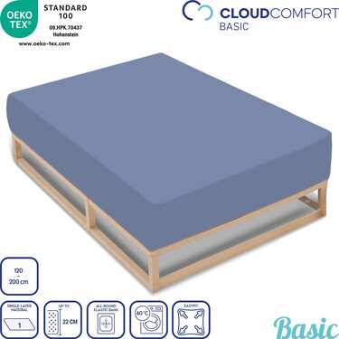 CloudComfort Basic drap-housse jersey stretch bleu 120 x 200 cm
