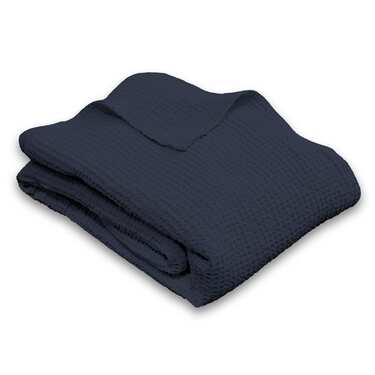 Couverture en coton piqué gaufré bleu marine 130 x 180 cm