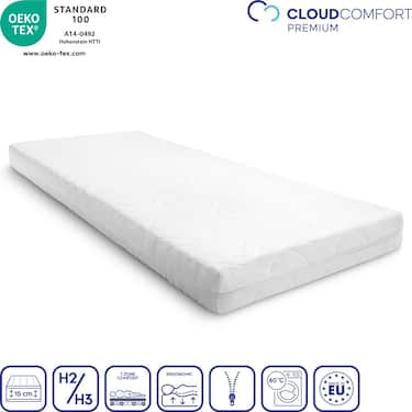 Matelas Premium 7 zones 100x200 cm CloudComfort, hauteur 15 cm, degré de fermeté H2/H3