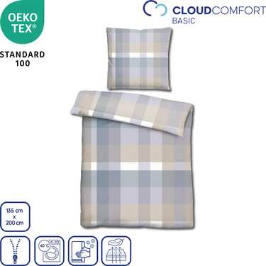 CloudComfort Basic mikrofiber sänglinne rutigt 135 x 200 + 80 x 80 cm