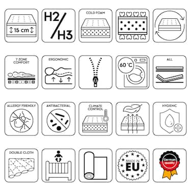 Matelas en mousse froide CloudComfort Premium 90 x 200 cm, hauteur 15 cm, degré de fermeté H2/H3 + oreiller CloudComfort viscoélastique confort 40 x 80 cm