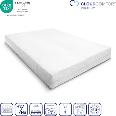 Matelas Premium 7 zones 160x200 cm CloudComfort, hauteur 15 cm, degré de fermeté H2/H3