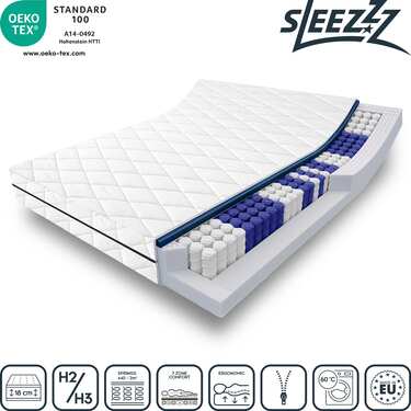 Matelas à ressorts ensachés 7 zones Sleezzz Superior 180 x 200 cm, hauteur 18 cm, degré de fermeté H3