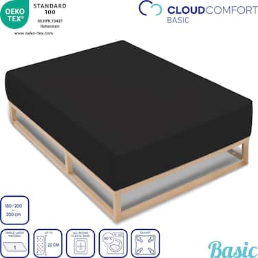 Lot de 4 draps-houssesCloudComfort Basic Jersey stretch noir 180 x 190 - 200 x 200 cm (4 pièces)