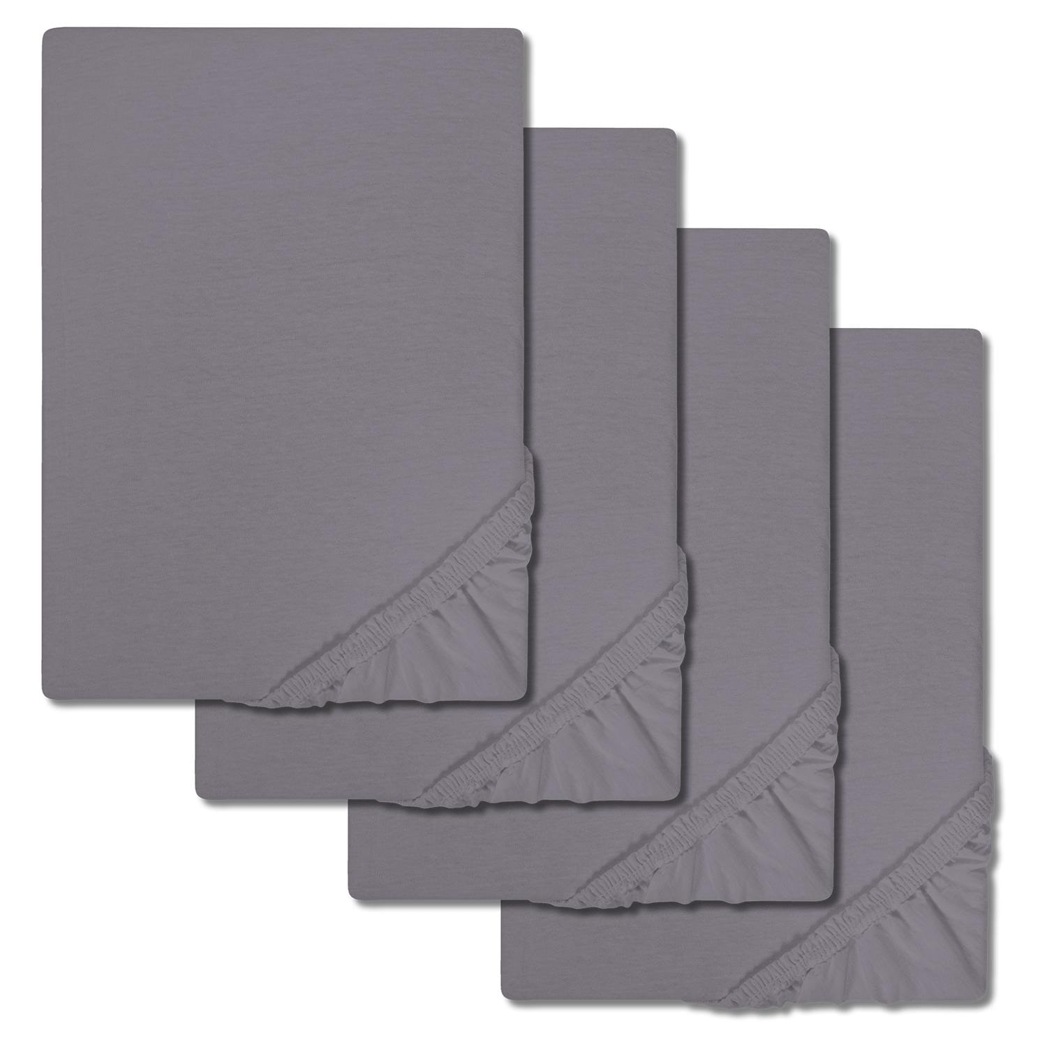 Lot de 4 draps-housses CloudComfort Basic gris foncé 120 x 200 cm