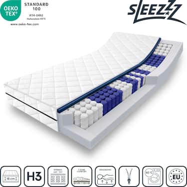 Matelas à ressorts ensachés Sleezzz Superior 90 x 200 cm, hauteur 18 cm, degré de fermeté H3 + CloudComfort Basic set de lit en microfibre 135 x 200 cm + 80 x 80 cm