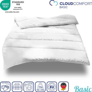 135 x 200 cm couette microfibre toute l'année, poids de remplissage : env. 700 g, extra légère + housse de couette Setex pour personnes allergiques, Encasing 135 x 200 cm