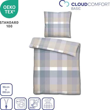 Dubbelpaket CloudComfort Basic mikrofiber-sängkläder rutigt 135 x 200 + 80 x 80 cm