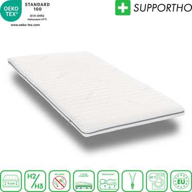 Online returnering af koldskumstæppe Supportho Premium topper 100 x 200 cm H3, højde 9 cm, hårdhedsgrad H3 med antibakterielt betræk