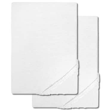 Castell Drap-housse microfibre jersey interlock blanc 90 x 190 - 100 x 200 cm pack double