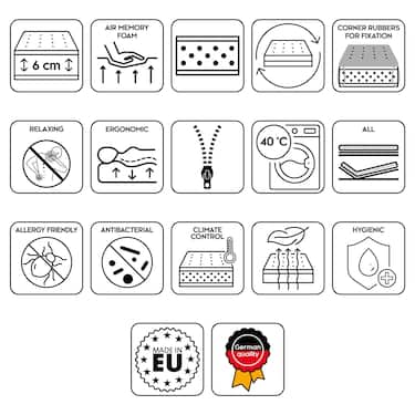 Surmatelas viscoélastique souple 140 x 200 cm, hauteur 6 cm, avec effet mémoire de forme