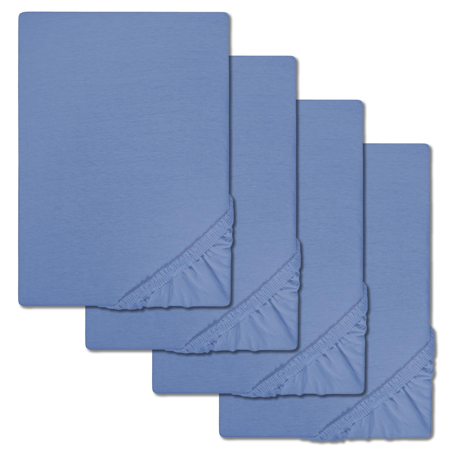 Lot de 4 draps-housses CloudComfort Basic bleu 140 x 190 - 160 x 200 cm