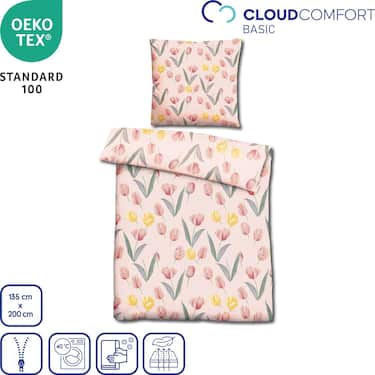 Dubbelpaket med CloudComfort Basic mikrofiber-sängkläder tulpaner 135 x 200 + 80 x 80 cm