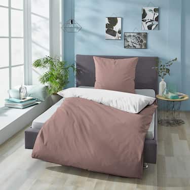 Lot de deux draps en Renforcé Sleezzz® réversibles marron clair/blanc 135 x 200 + 80 x 80 cm