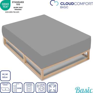 Lot de deux draps-housses CloudComfort Basic Jersey stretch gris argenté 140 x 190 - 160 x 200 cm (2 pièces)