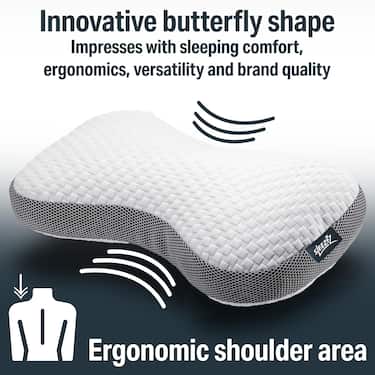 4 coussins Sleezzz Premium viscoélastiques profilés en forme de papillon, 36 x 60 cm, avec housse double en tissu agréable au toucher