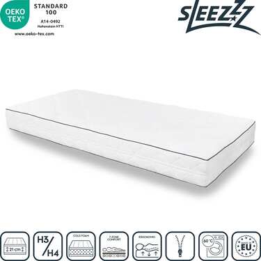 7-vyöhykkeinen Sleezzz Superior -patja 80 x 200 cm, korkeus 21 cm, lujuusaste H3/H4.