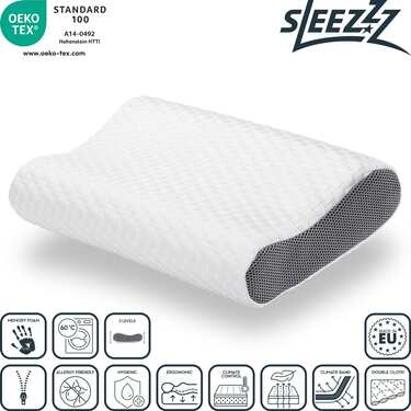 4 oreillers cervicaux viscoélastiques Sleezzz Premium, 50 x 32 x 11 cm, avec housse double en tissu agréable au toucher
