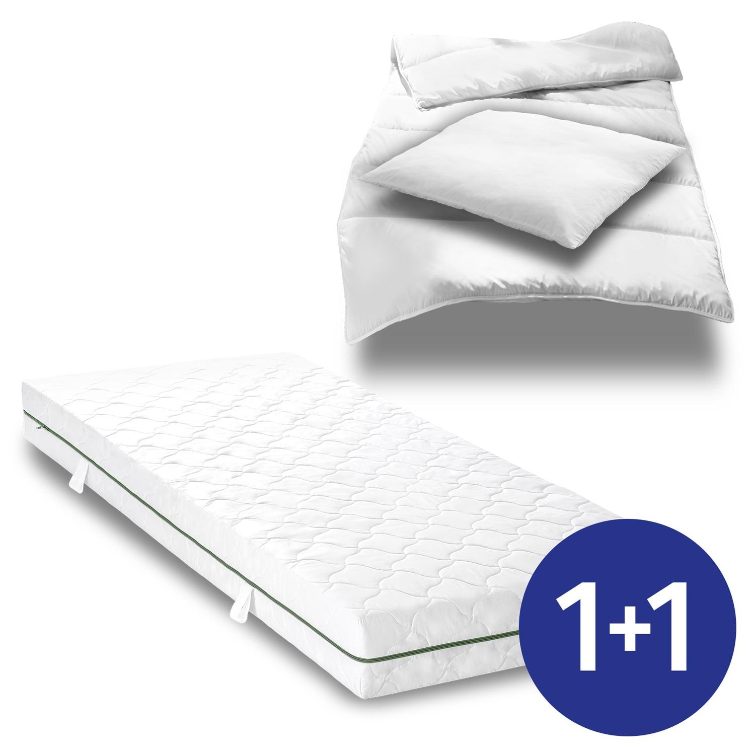 Matelas à ressorts ensachés Sleezzz® Smart T21 90 x 200 cm H2/H3 + parure de lit en microfibre 135 x 200 cm + 80 x 80 cm