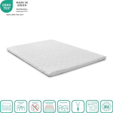 Surmatelas viscoélastique souple 140 x 200 cm, hauteur 6 cm, avec effet mémoire de forme