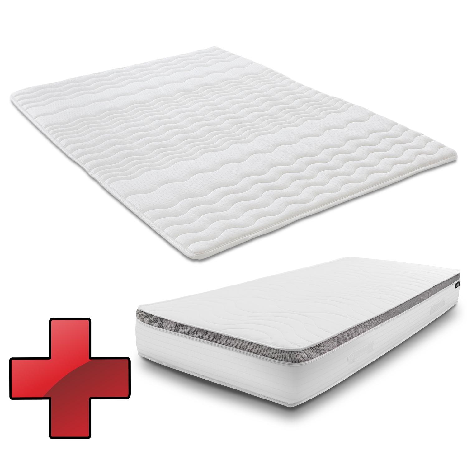 Matelas à ressorts ensachés Sleezzz® Diamond T1000 90 x 200 cm H2/H3 + surmatelas / surmatelas 90 x 200 cm