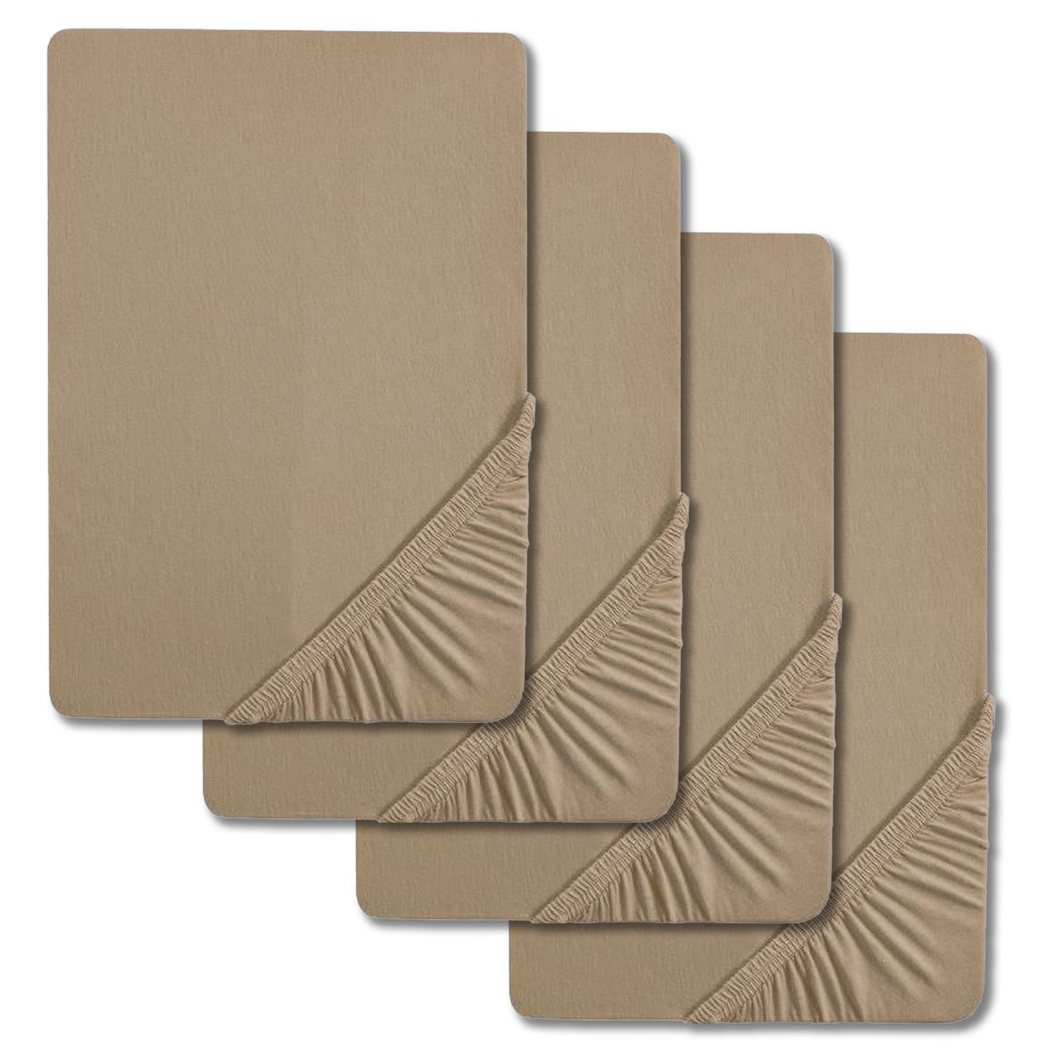 Lot de 4 draps-housses Castell en jersey, couleur taupe, 90 x 190 - 100 x 200 cm