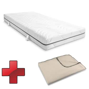 Matelas viscoélastique 7 zones Sleezzz Smart 90 x 200 cm, hauteur 18 cm, degré de fermeté H3 avec mousse à mémoire de forme Air + couverture douillette Sleezzz® Smart 140 x 200 cm