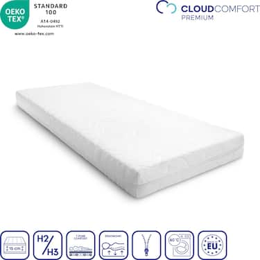 Matelas Premium 7 zones 80x200 cm CloudComfort, hauteur 15 cm, degré de fermeté H2/H3