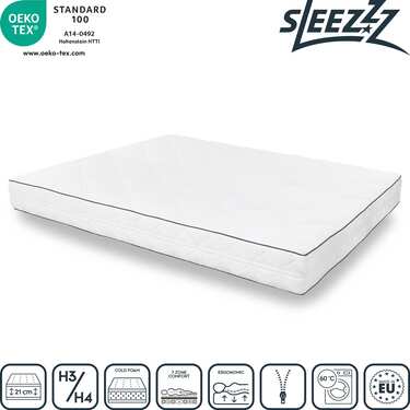 7-vyöhykkeinen Sleezzz Superior -patja 120 x 200 cm, korkeus 21 cm, lujuusaste H3/H4.
