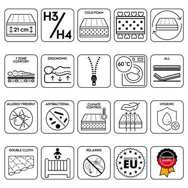 Matelas 7 zones Sleezzz Superior 90 x 200 cm, épaisseur 21 cm, degré de fermeté H3/H4 + surmatelas / surmatelas 90 x 200 cm