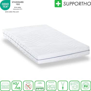 Matelas ergonomique 160x200 cm 7 zones Supportho Premium hauteur 18 cm, degré de fermeté H2/H3 + 2 x CloudComfort Basic set de lit microfibre 135 x 200 cm + 80 x 80 cm