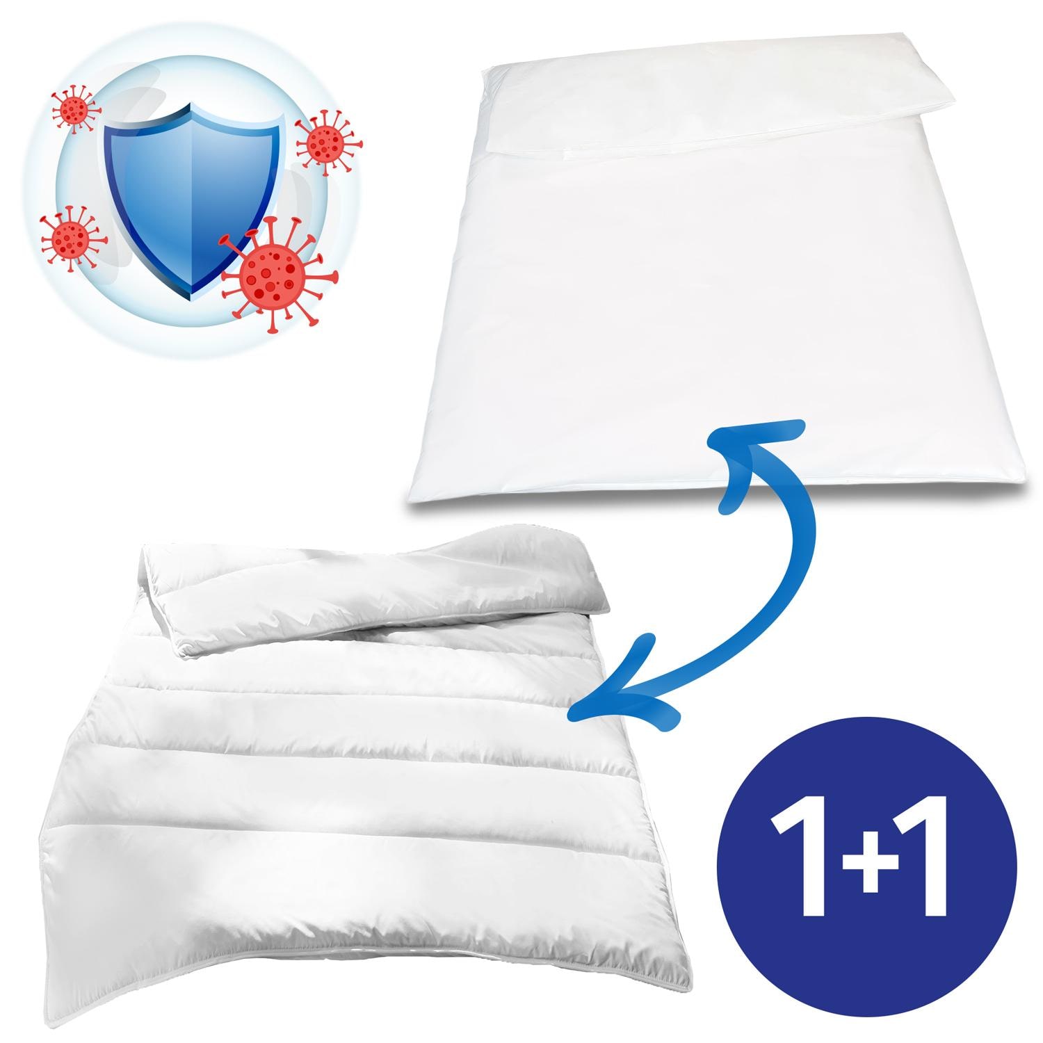 CloudComfort Basic mikrošķiedras sega 155 x 220 cm + Setex segas pārvalks alerģiju slimniekiem ar Evolon® vilnas pārklāju 155 x 220 cm