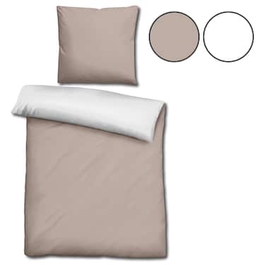 Lot de 2 parures de lit Sleezzz® Renforcé réversibles beige/blanc 135 x 200 + 80 x 80 cm