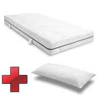 Matelas viscoélastique 7 zones Sleezzz Smart 90 x 200 cm, hauteur 18 cm, degré de fermeté H3 avec mousse à mémoire de forme Air + oreiller en microfibre CloudComfort Basic 40 x 80 cm