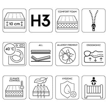 Matelas K10 90 x 200 cm H3 + surmatelas 90 x 200 cm